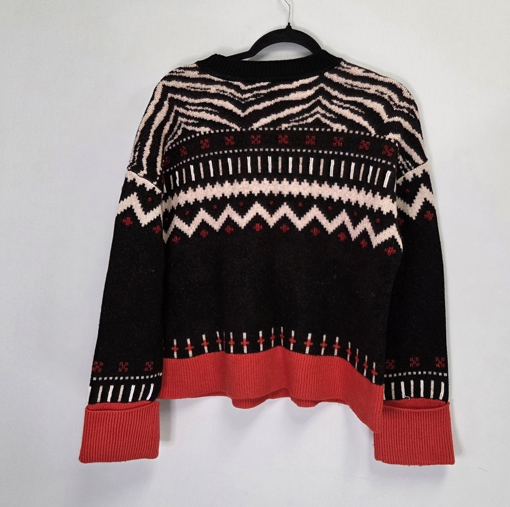 Kate Spade New York Zebra Fair Isle Wool Sweater Red/Black Beaded Size Large - Picture 2 of 9